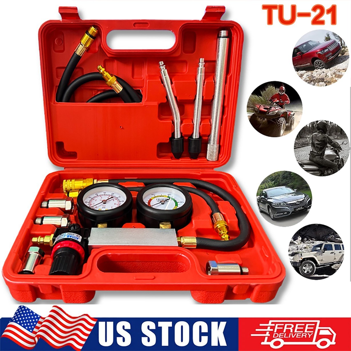 Multi-Function Cylinder Leak Down Tester Gasoline Engine Compression Gauge Test