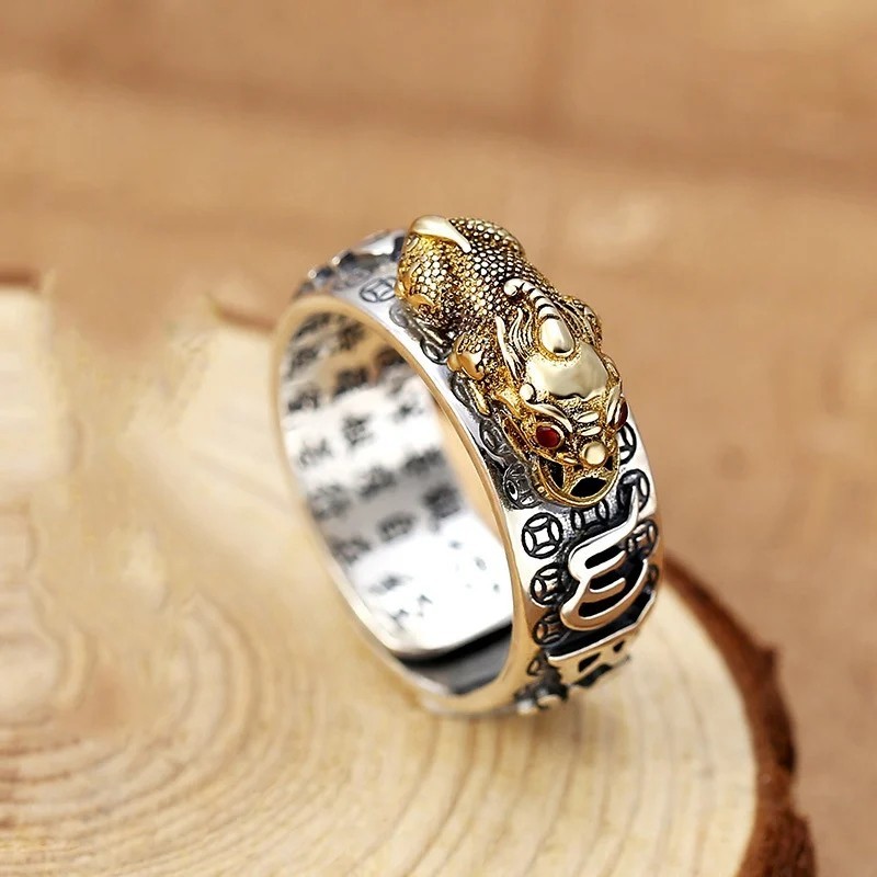 Feng Shui Pixiu Adjustable Ring Buddhist Mantra Attract Wealth Lucky Ring Charm