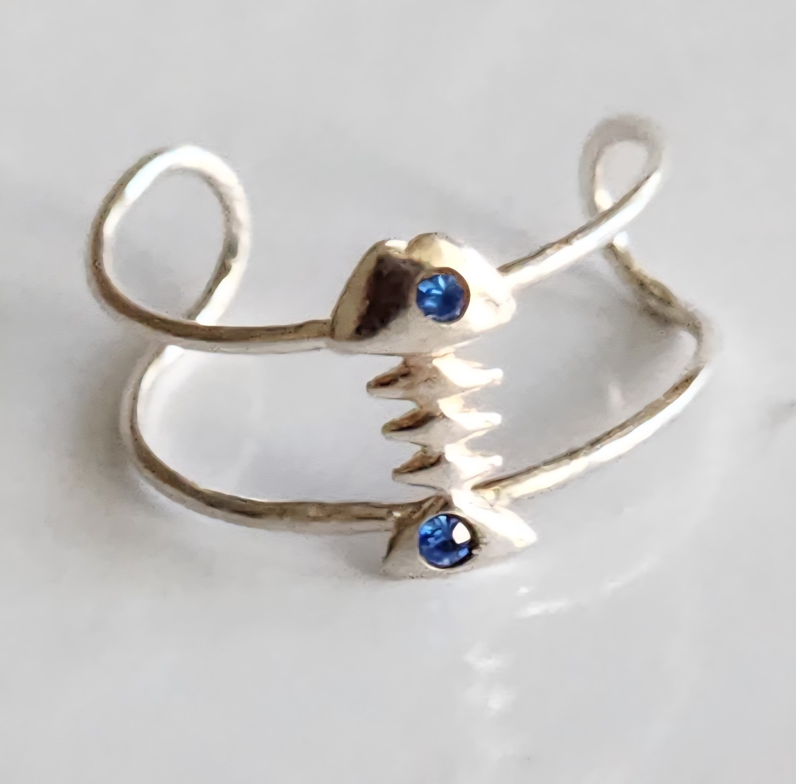 Sterling Silver toe ring, Fish Skeleton Sapphire