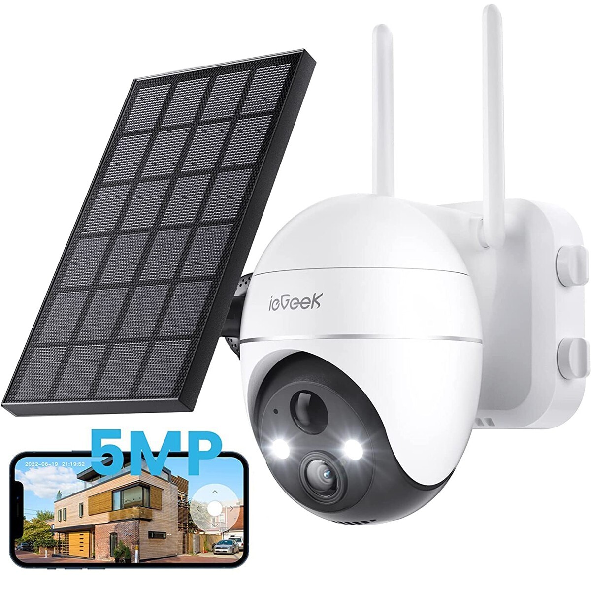 ieGeek 5MP WiFi Solar Security Camera 360°Wireless Home Battery PTZ CCTV System