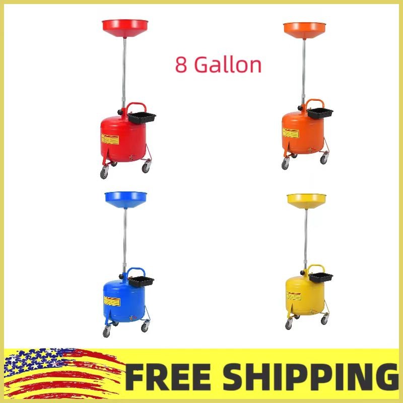 8 Gallon Waste Oil Drain Tank Portable Air Operated Oil Drainer W/Wheel,Toolbox