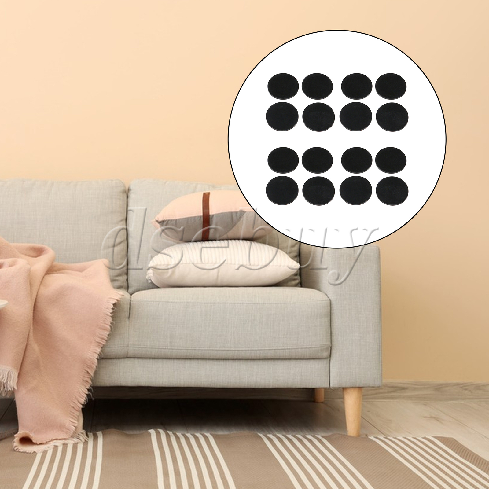 16 Pieces Black Non Slip Furniture Pads 1.38 x 0.08 inch for Hardwood Floors