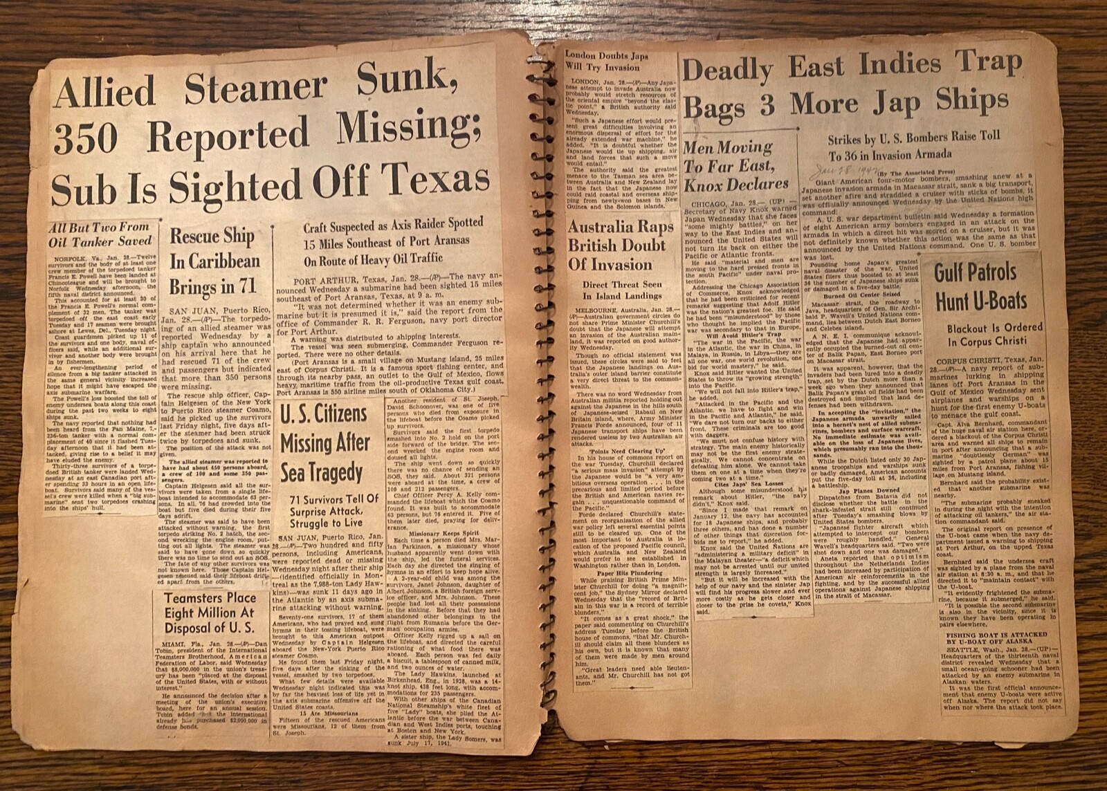WWII Scrapbook Newspaper Articles Pearl Harbor Aftermath Burma Singapore 1942