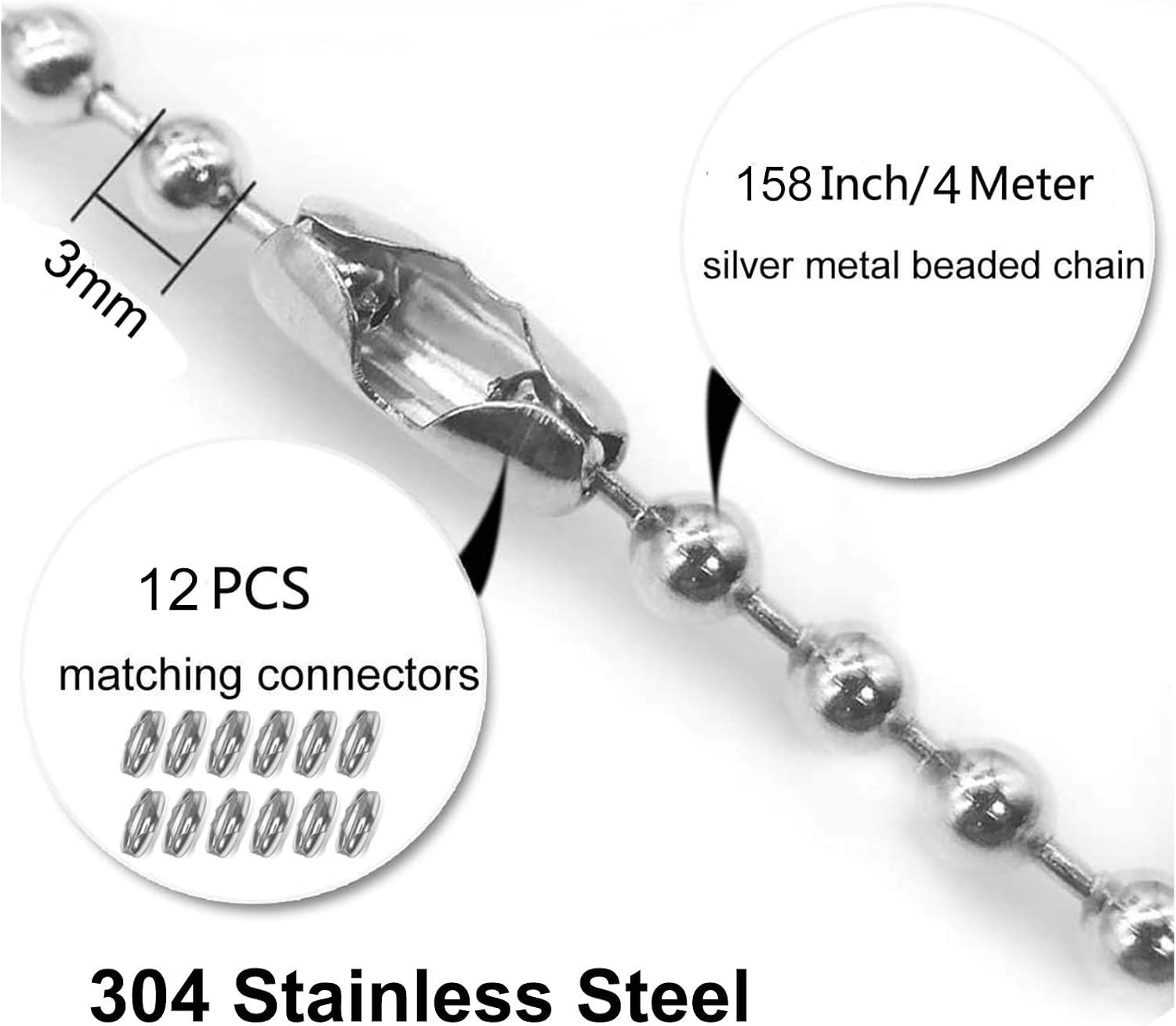 Customizable Silvery Pull Chain Extender - 158 inches with 12 Connectors