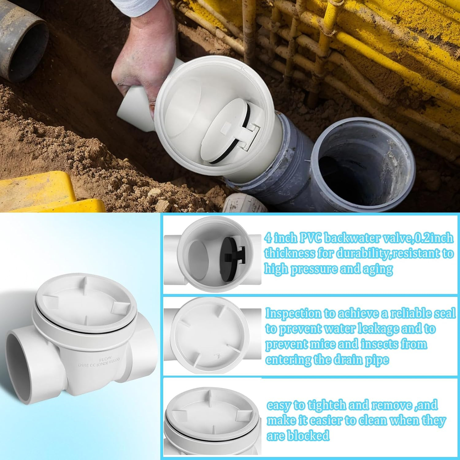 4" Backflow Preventer Valve,4 Inch Backwater Check Valve, Drain Backflow Prevent