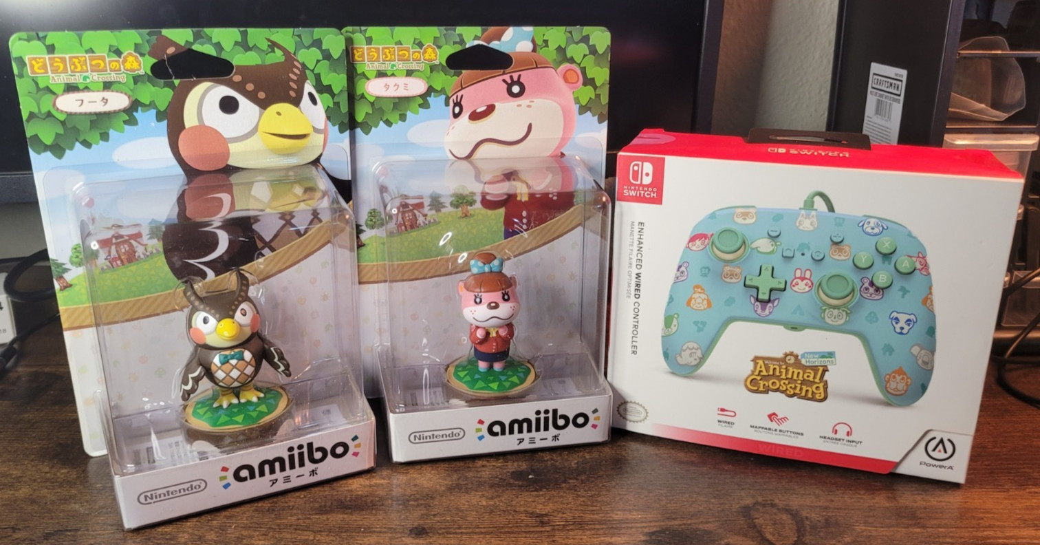 Animal Crossing Wired Controller Switch + Blathers Lottie Amiibo Bundle New Seal
