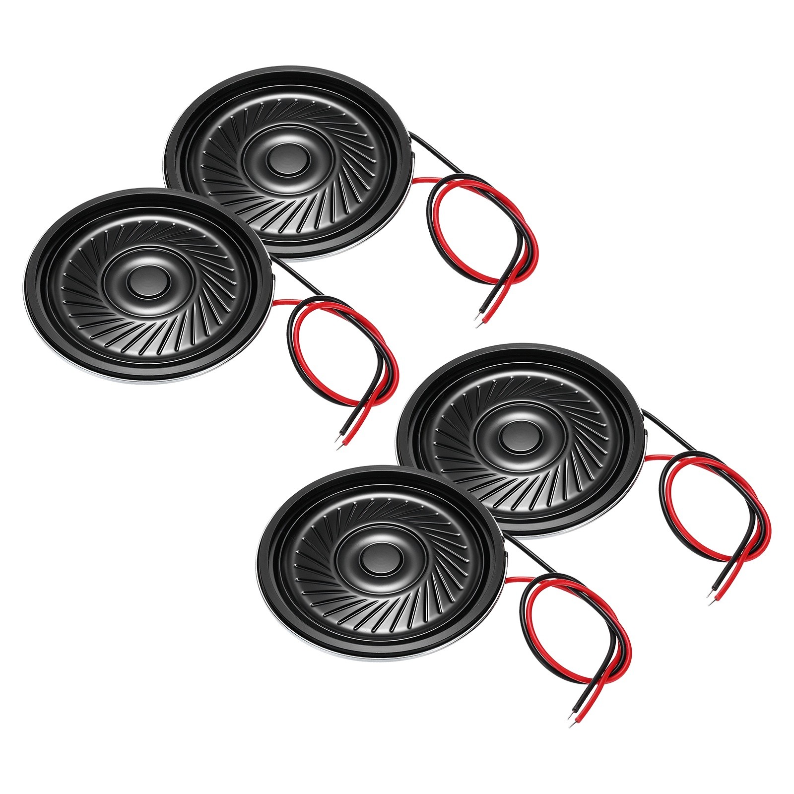 4 Pcs 0.5W 8 Ohm Small Speakers Metal Round Speaker with Wires, 36x5mm Black
