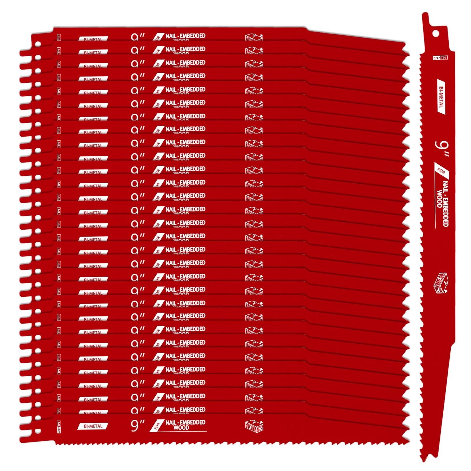 30 Pack 9 inch 6/12 TPI Reciprocating Saw Blades, Bi-Metal Saw Blade for Nail...