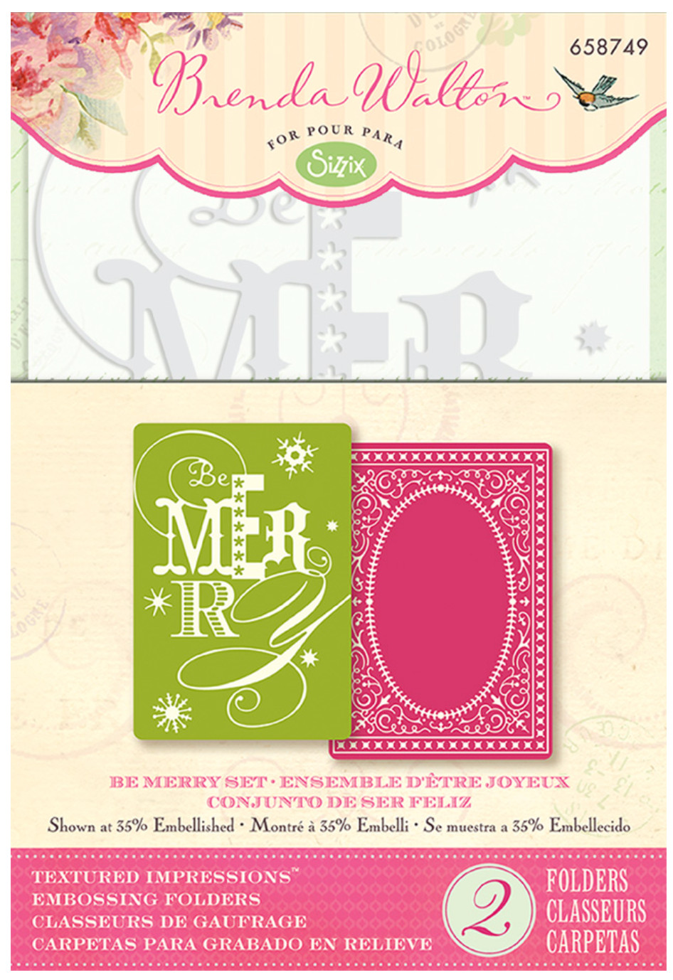 *Rare* Sizzix Brenda Walton BE MERRY SET Textured Impressions 658749
