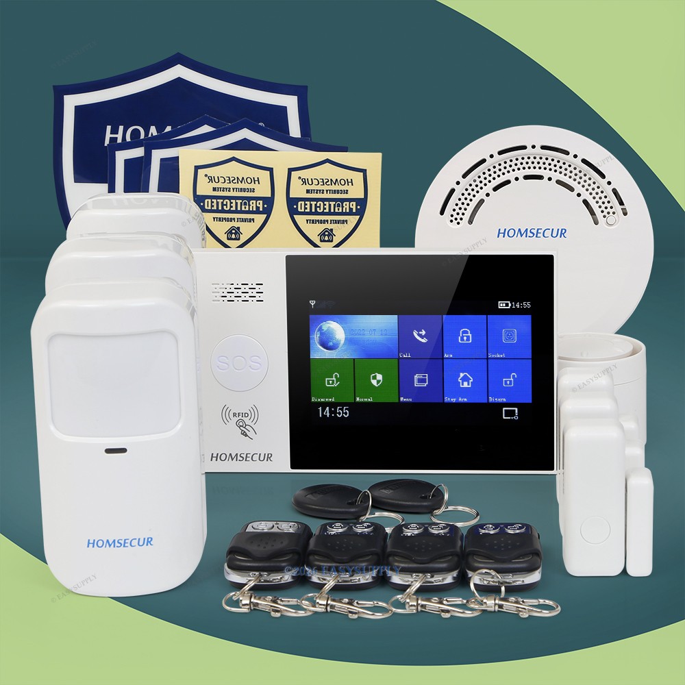 HOMSECUR Touchscreen Smart Home Alarm System Kit Door Window Sensors Wired Siren