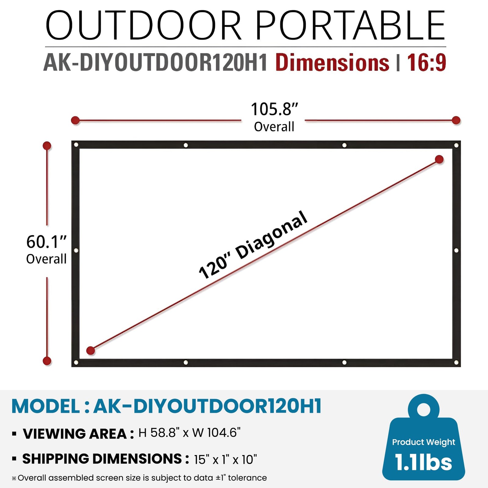 120" Dual Projection Projector Screen, 16:9 Front & Rear, Portable Foldable A...