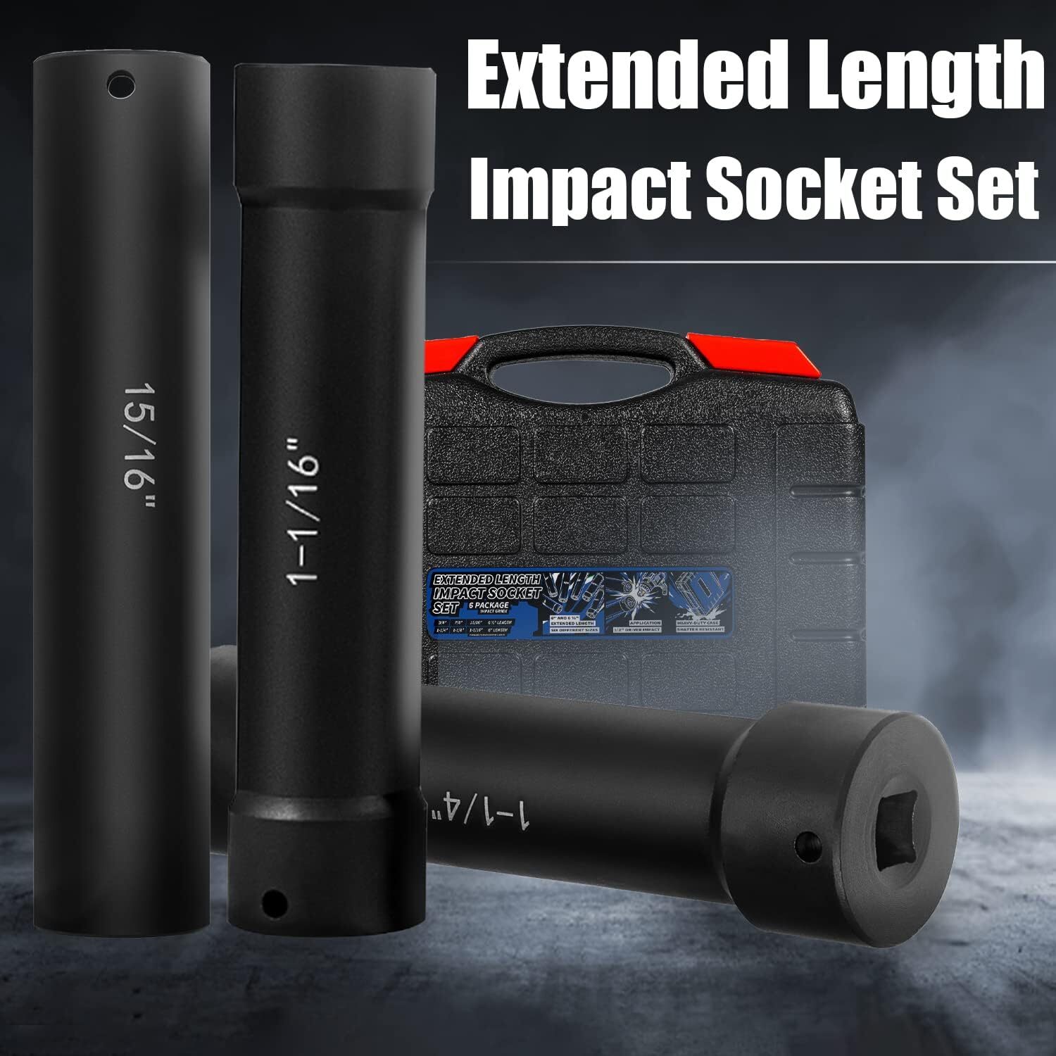 1/2 Inch Drive Heavy Duty Extra-Deep Length Impact Socket Set with Storage Case