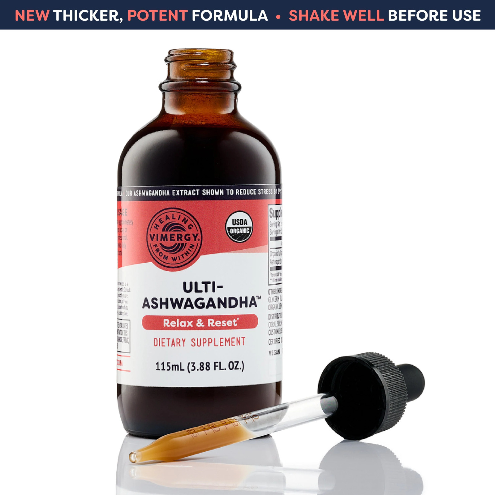 VIMERGY USDA Organic Ashwagandha Liquid Extract, 57 Servings – Stress Supplement