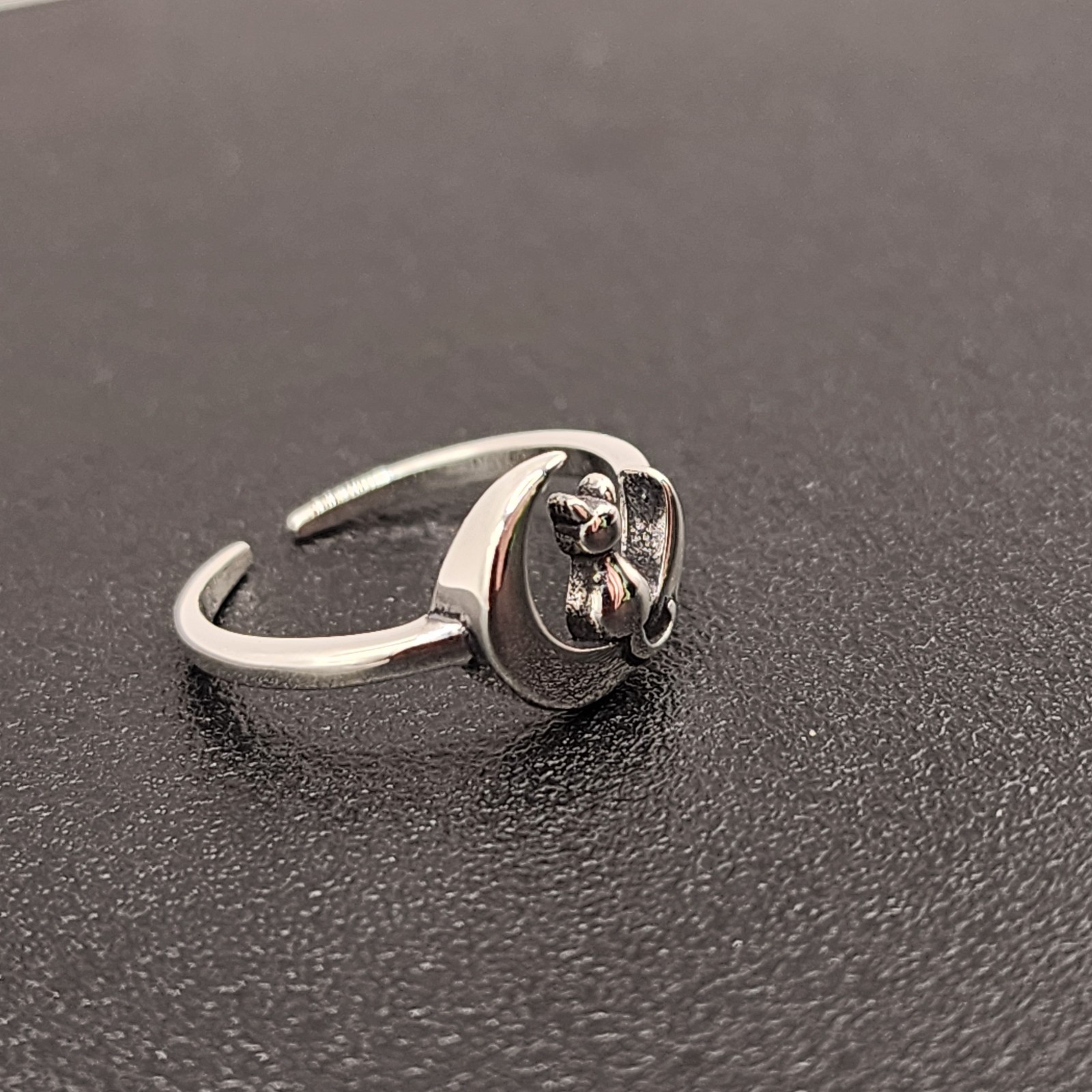 925 NEW Sterling Silver TOE Ring CAT on MOON 7mm