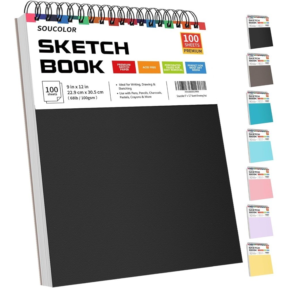 9" x 12" Sketch Book, 100 Sheets Top Spiral Bound Sketchbook with Acid-Free