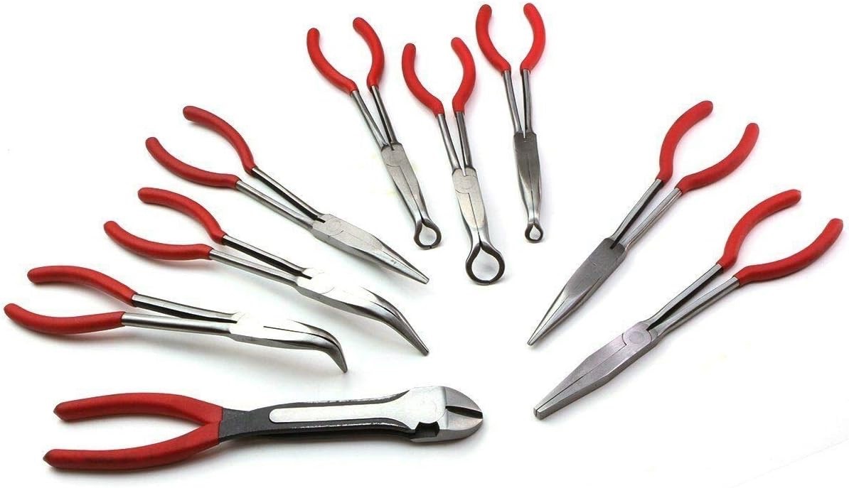 9pc Set- 11" Extra Long Reach Pliers | Circle, Bent Needle Nose, Diagonal Cutter