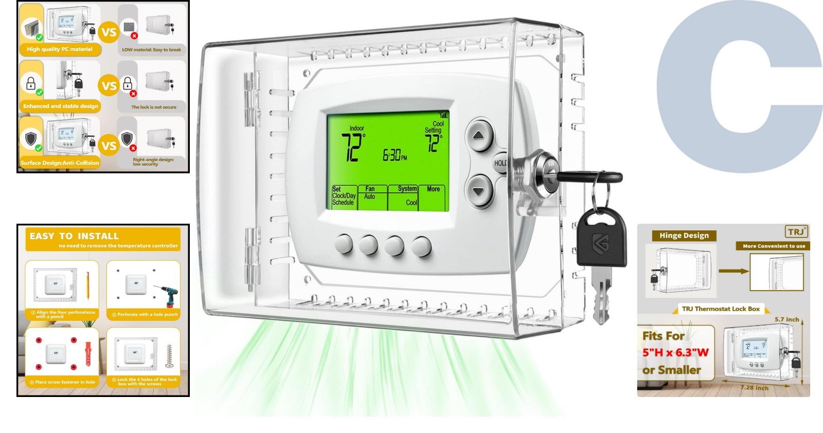 Durable Polycarbonate Thermostat Lock Box with Key - Ideal for Wall Mounting