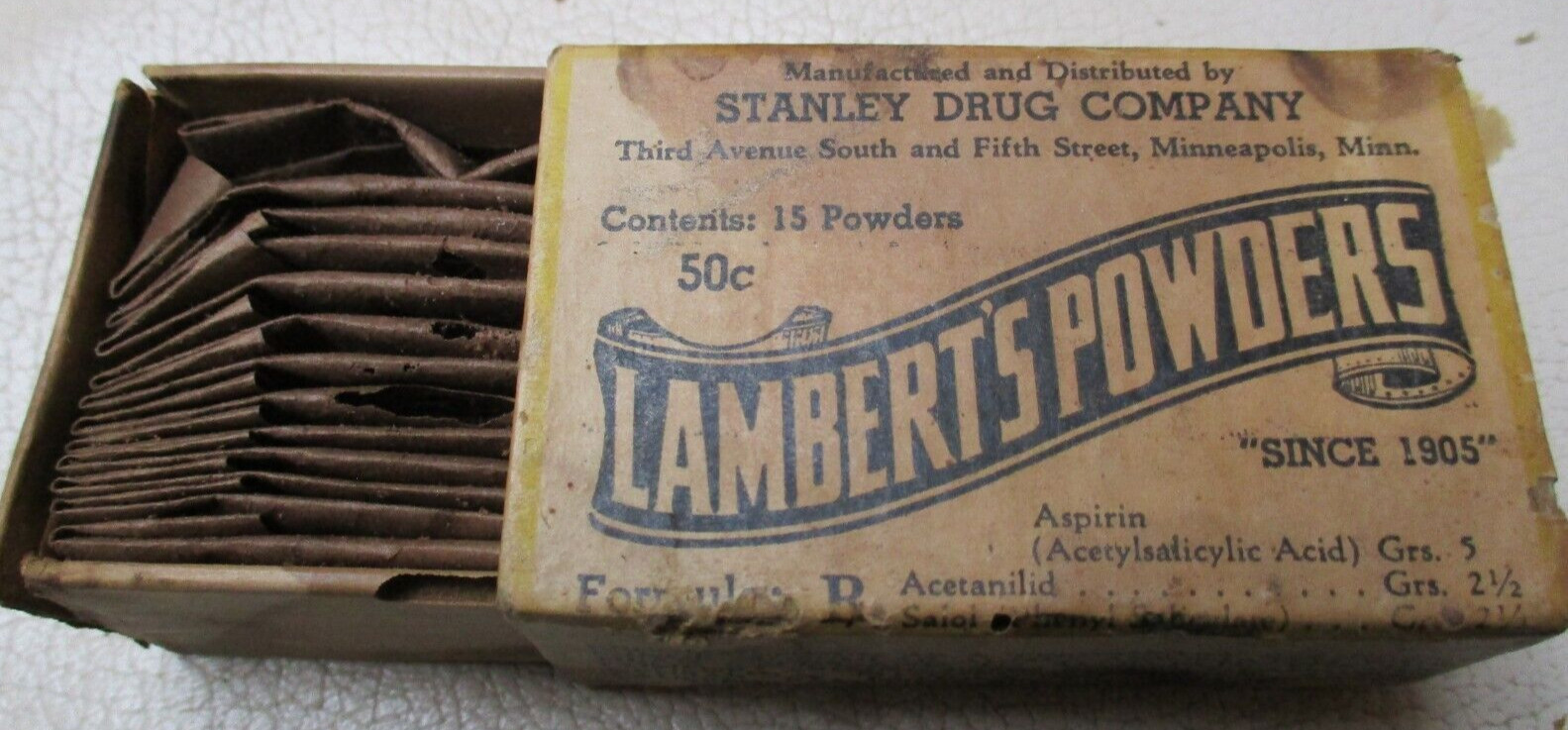 VINTAGE LAMBERT'S POWDERS 15 PACKETS FOR TEMPORAY MUSCULAR ACHES-ASPIRIN