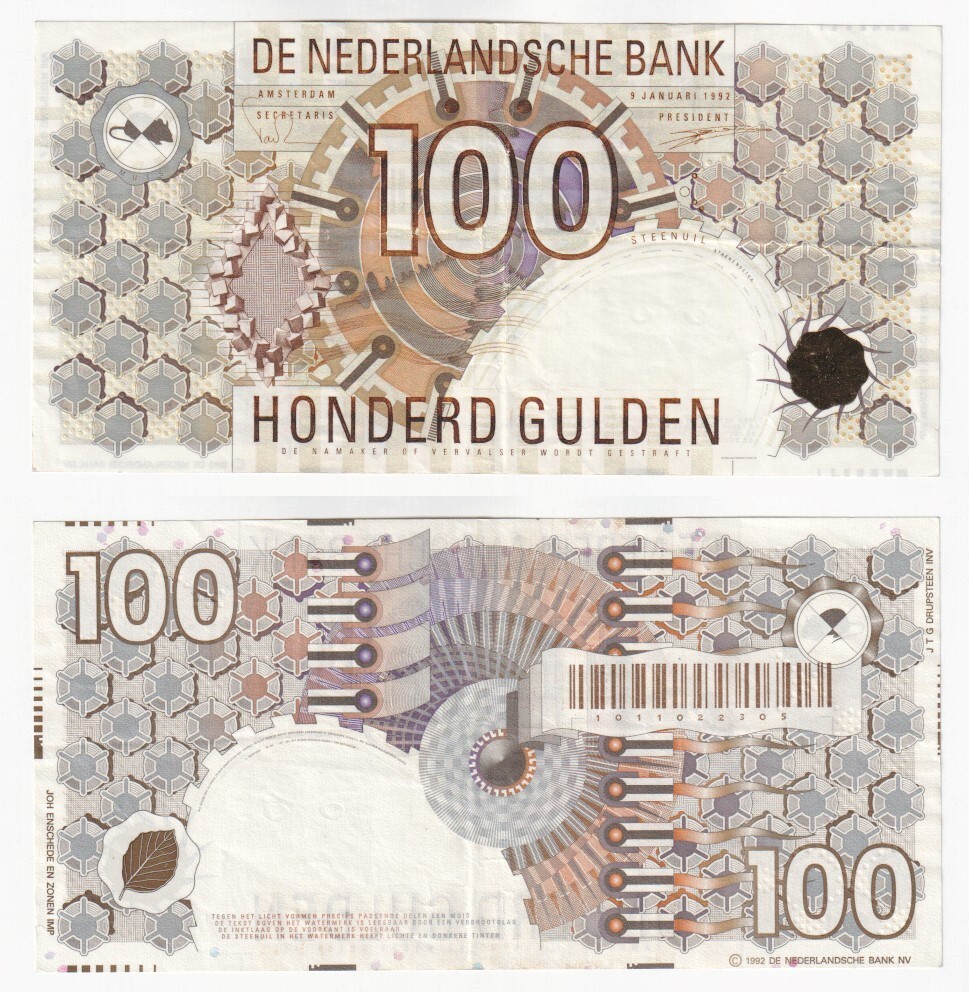 Netherlands 100 Gulden Banknote (1992) P.101 - VF+