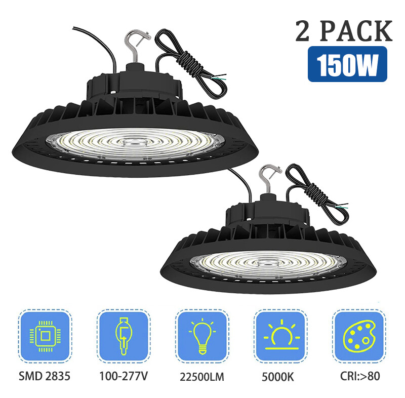 2Pack 150W LED UFO High Bay Light 5000K Commercial Warehouse Shop Light Dimabble