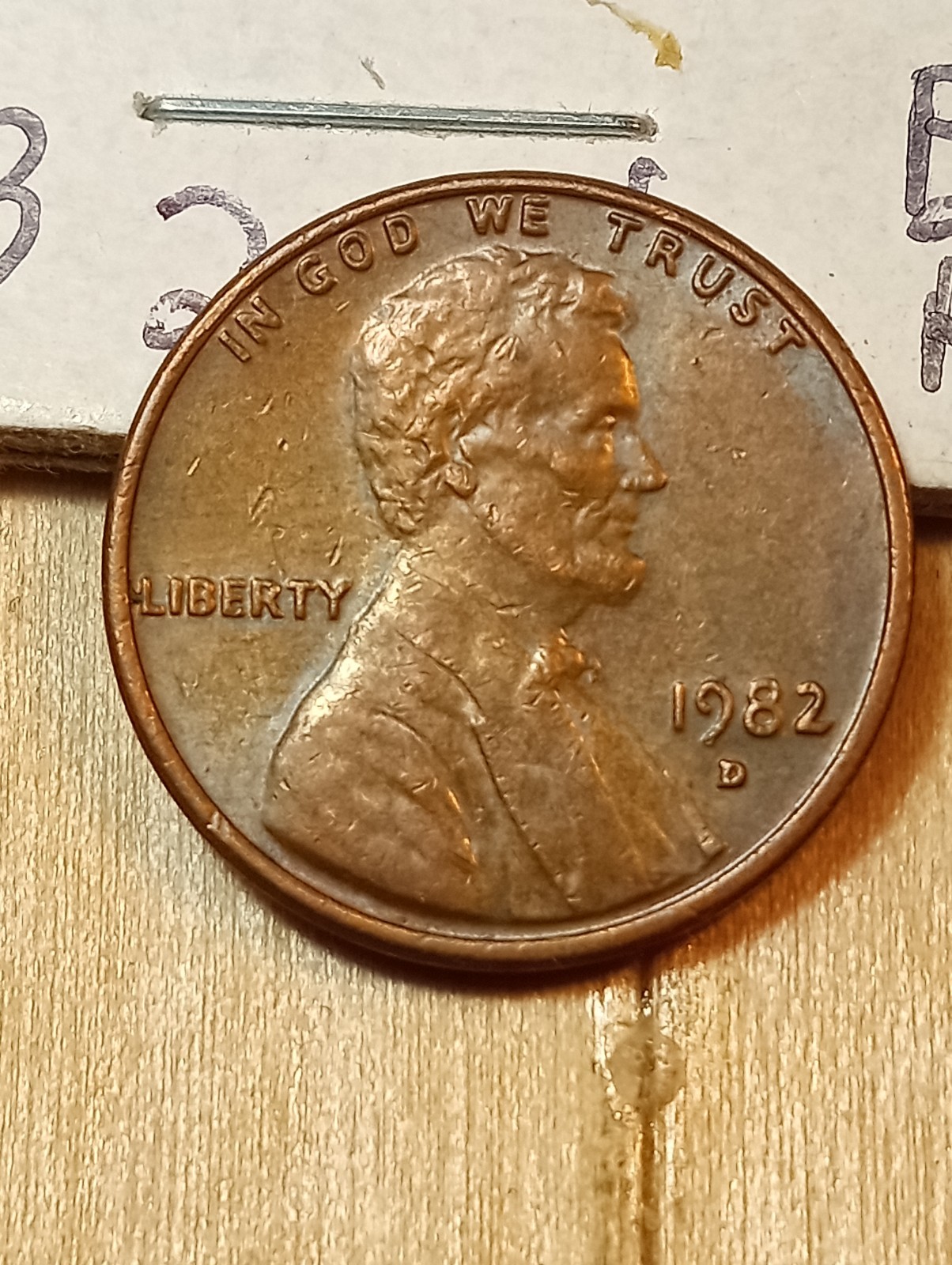 1982-D Lincoln Memorial Cent LD D/D /EF BRN.