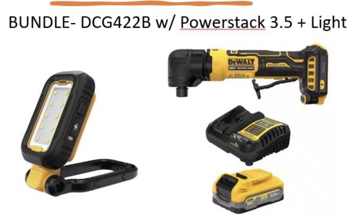 🔥DEWALT DCG422B ATOMIC 20V MAX 1/4 Right Angle Die Grinder + Powerstack + Light