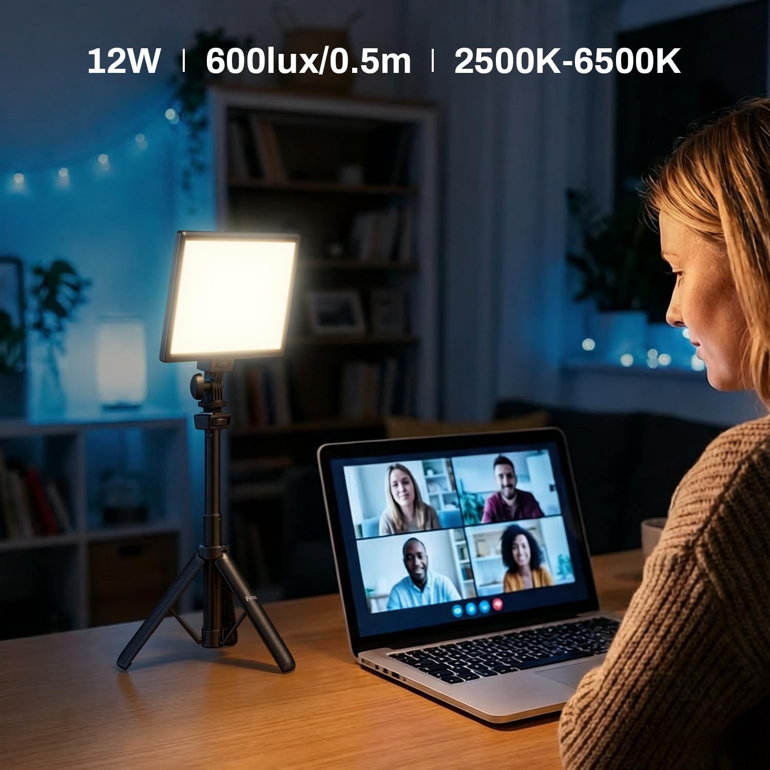 9" Video Light Panel, 2500K-6500K Light for Video Conference Recording with 4...