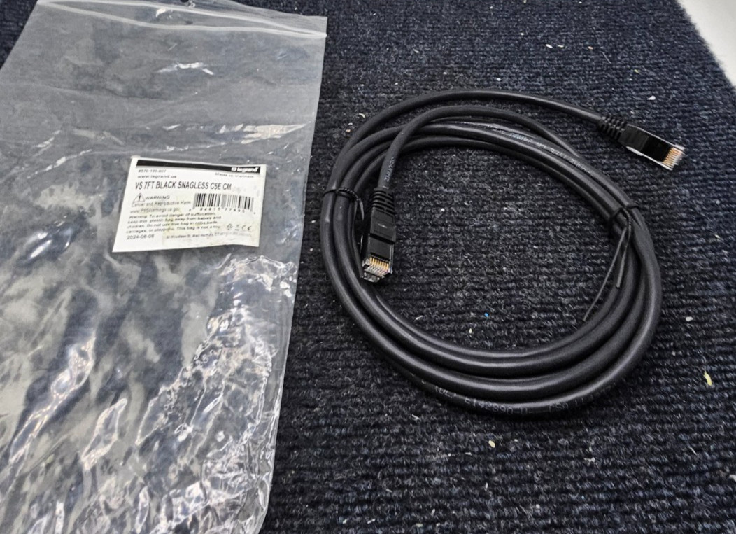 (QTY 4) LEGRAND 570-135-007: Value Series™ Cat 5e Booted Patch Cord, 7 Ft. Black