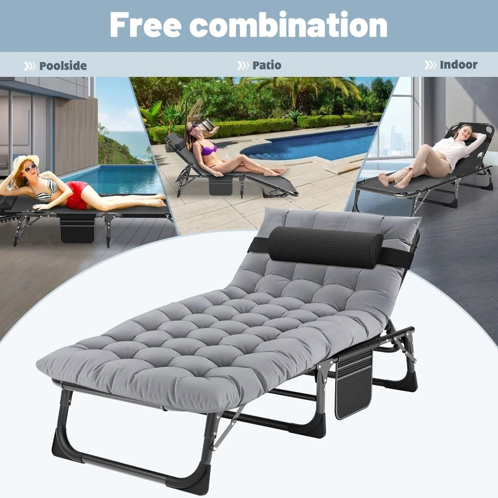 Folding Chaise Patio Lounge Chairs, Outdoor Reclining Patio Chairs, Heavy Duty