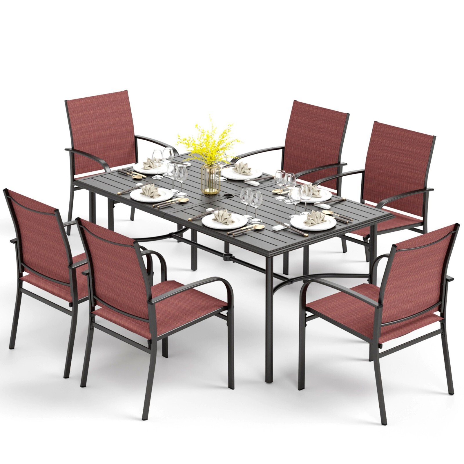 7 Piece Patio Dining Set Outdoor Dining Table Chairs Furniture Set
