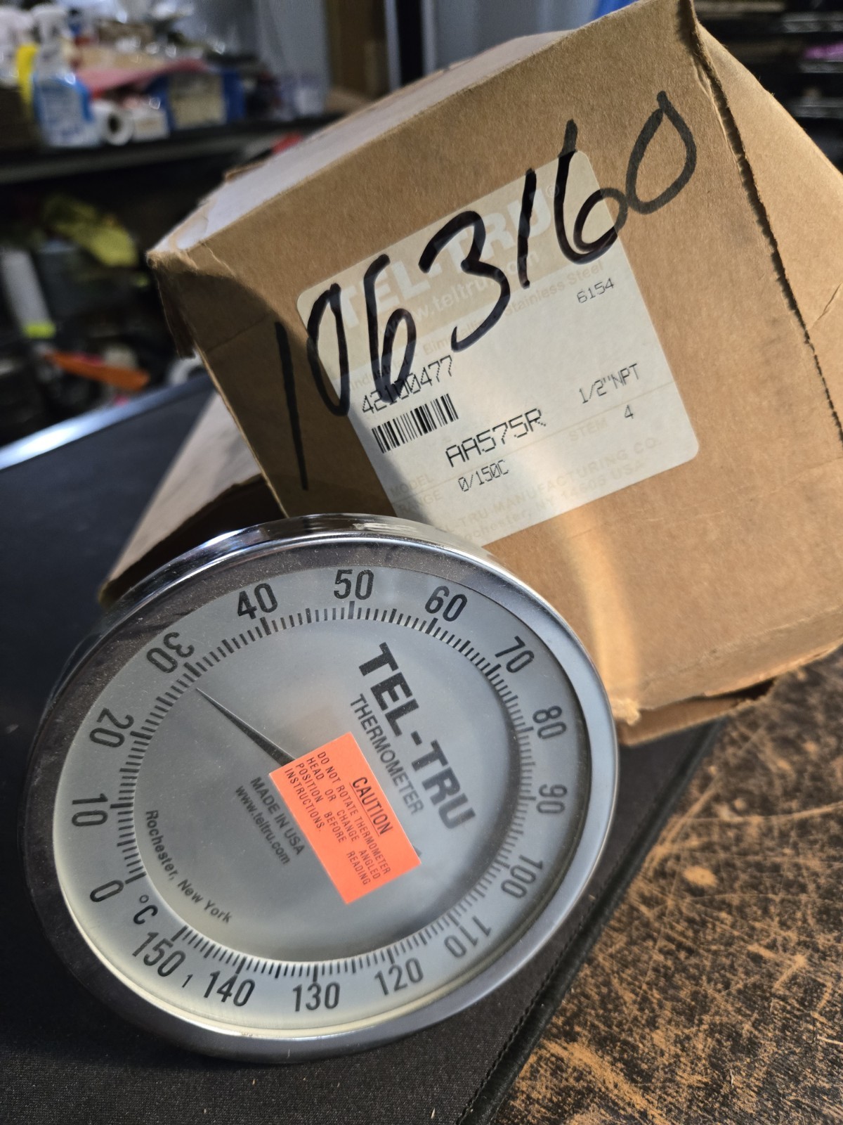 Tel-Tru AA575R S.S  ADJUSTABLE THERMONETER 5"D 4"S 0/150°C 1/2" NEW STOCK $119