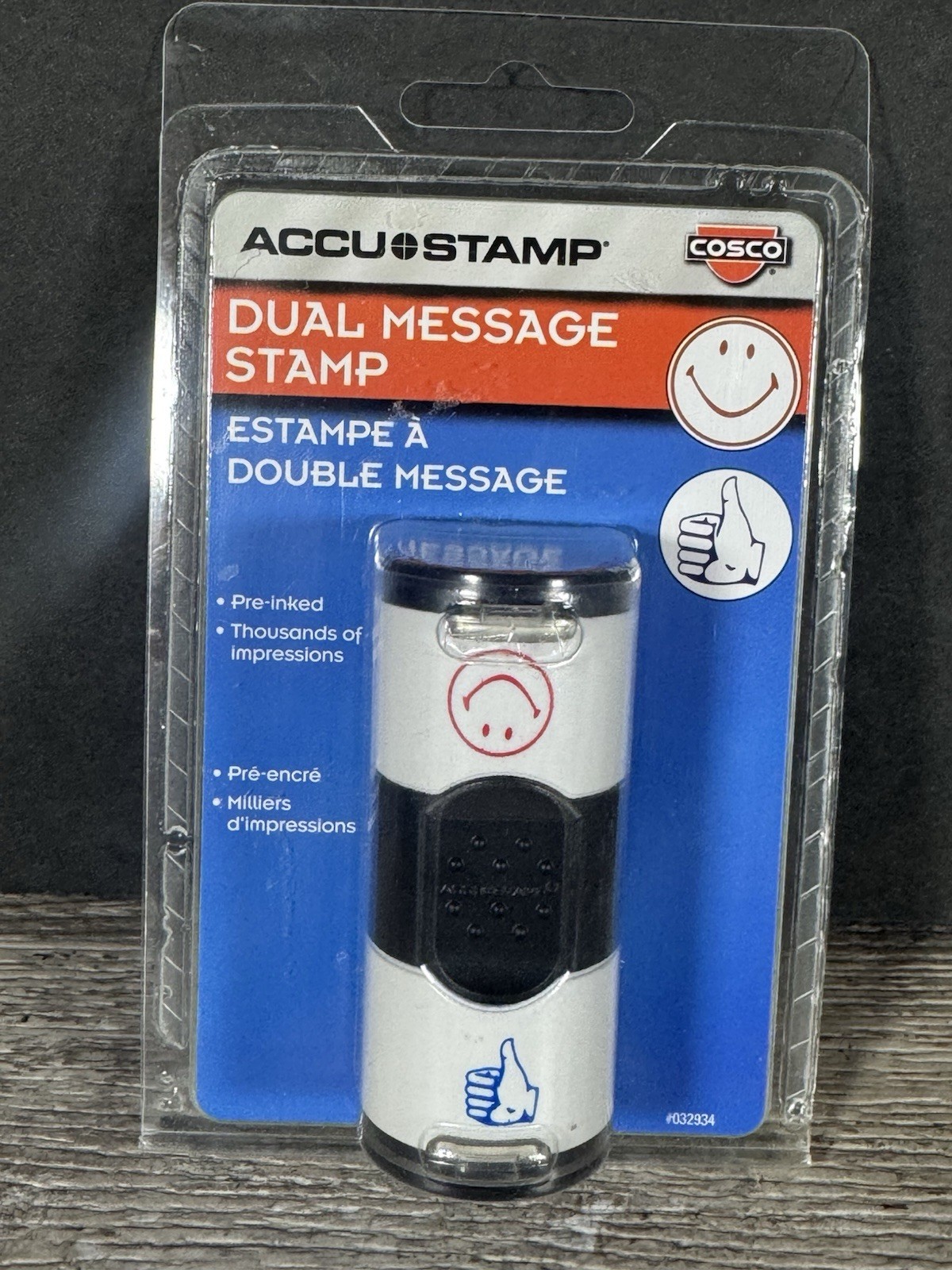 Cosco Accu-stamp Dual Message Round Stamp 032934 New Thumbs Up Smile Face