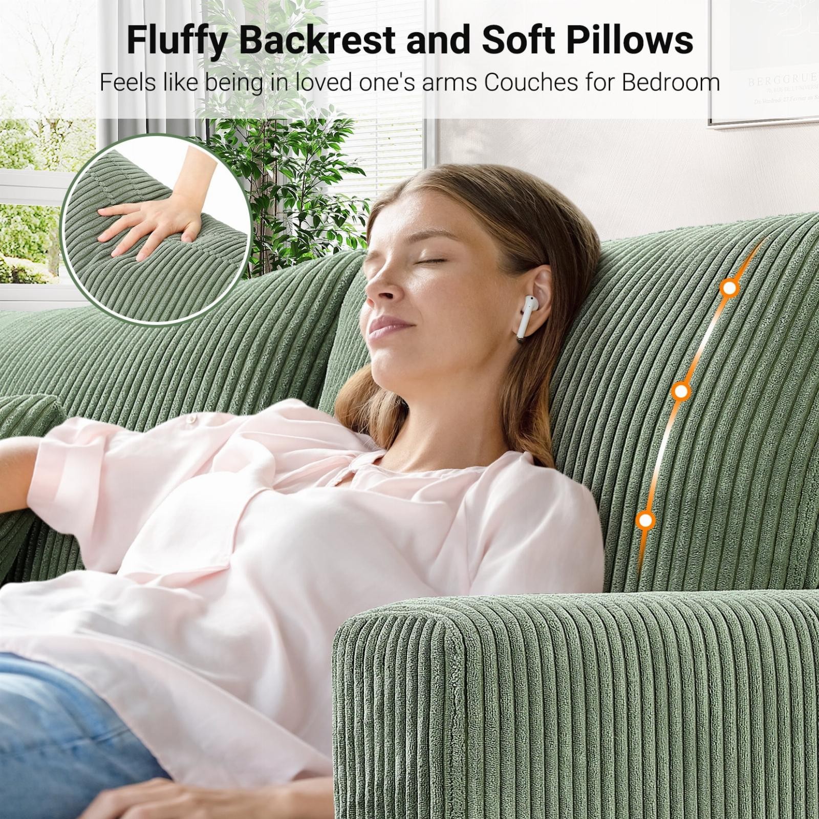 3 Seater Sofa Extra Deep Seats Corduroy Upholstered Couch For Living Room