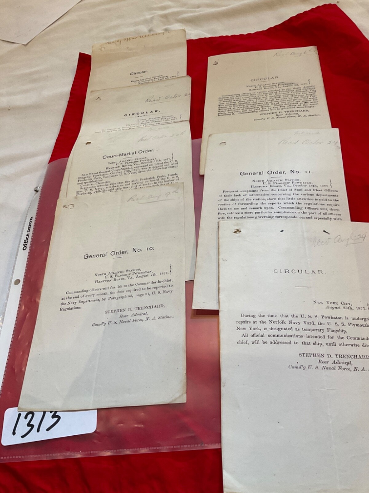 1313 US NAVY USS POWHATAN 7 ORDERS AND CIRCULARS 1877 POWHATAN REPAIRS