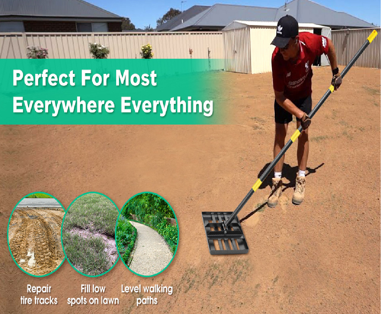 Heavy Duty 17"x10" Lawn Leveling Rake w/ 60"L Adjust Handle for Yard Garden Lawn