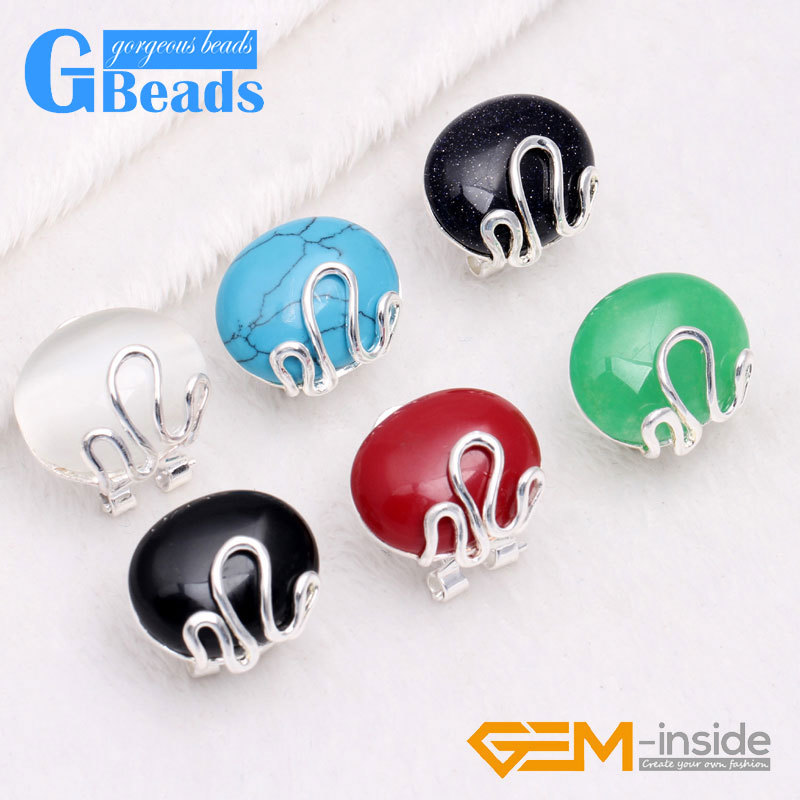 12x16mm Oval Stone Silver Lever Back Hoop Stud Earring 1 Pair Fashion Jewelry GB