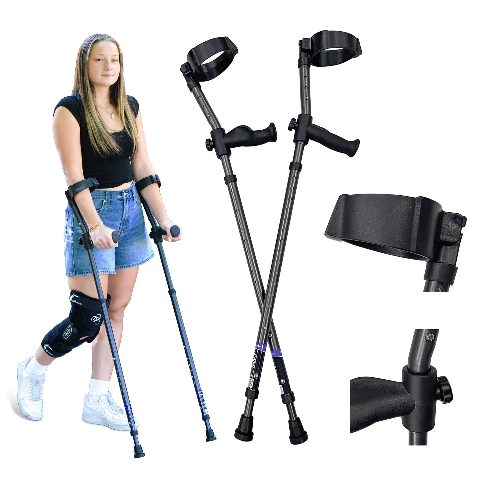 in-Motion Forearm Crutches | Spring Assist | Ergonomic Handles | Articulating Ti