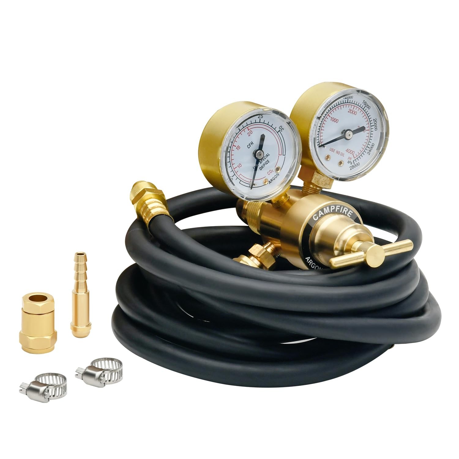 Argon CO2 Regulator with Dual Gauges and 9.8FT Gas Hose CGA580 Inlet 0–4000 P...