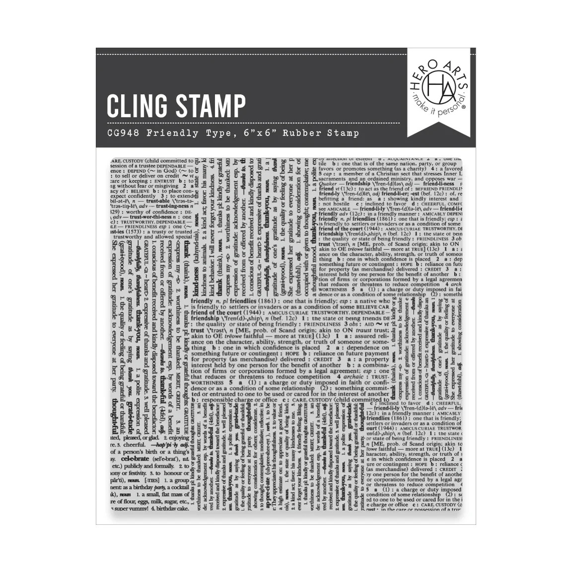 Hero Arts "FRIENDLY TYPE" Background Cling Bold Prints Stamp 6"x6" 2026