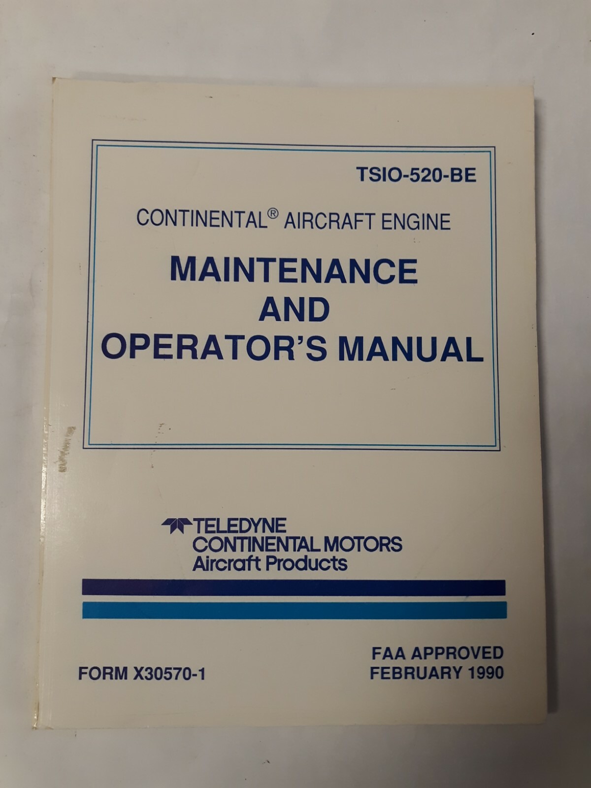 Continental Model TSIO-520-BE Maintenance & Operators Manual Feb 1990 Original
