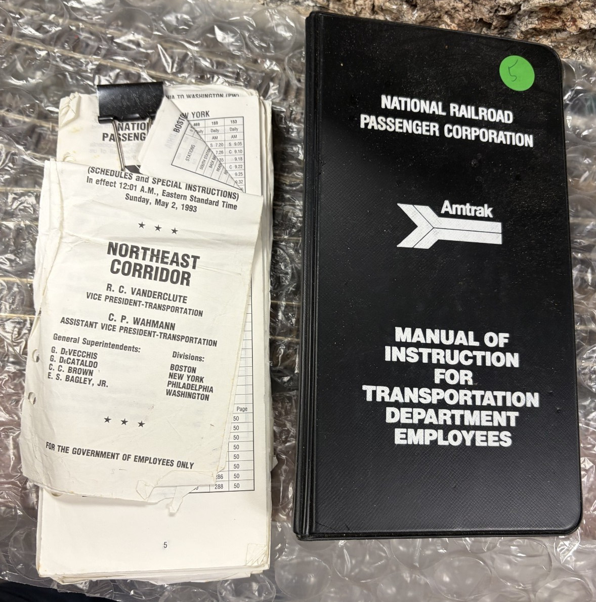 Amtrak Northeast Corridor Employee Timetables 1993 1995