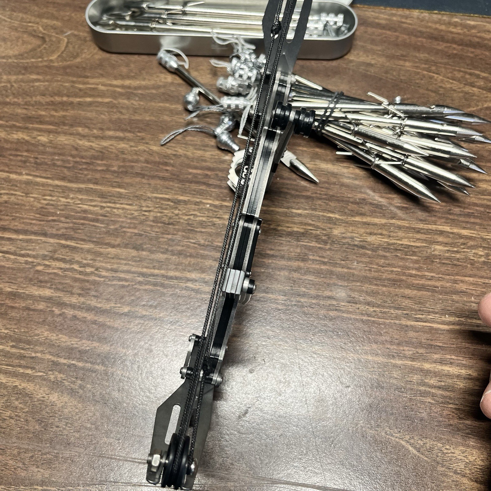 Mini 9” Compound Bow & Fishing Arrows Stainless Steel Small Hand Compound Bow.