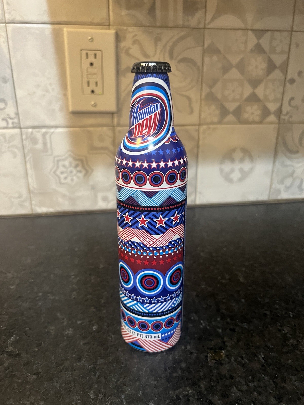 Rare Mountain Dew 2008 Aluminum Bottle Patriotic Red White & Blue NEW Unopened