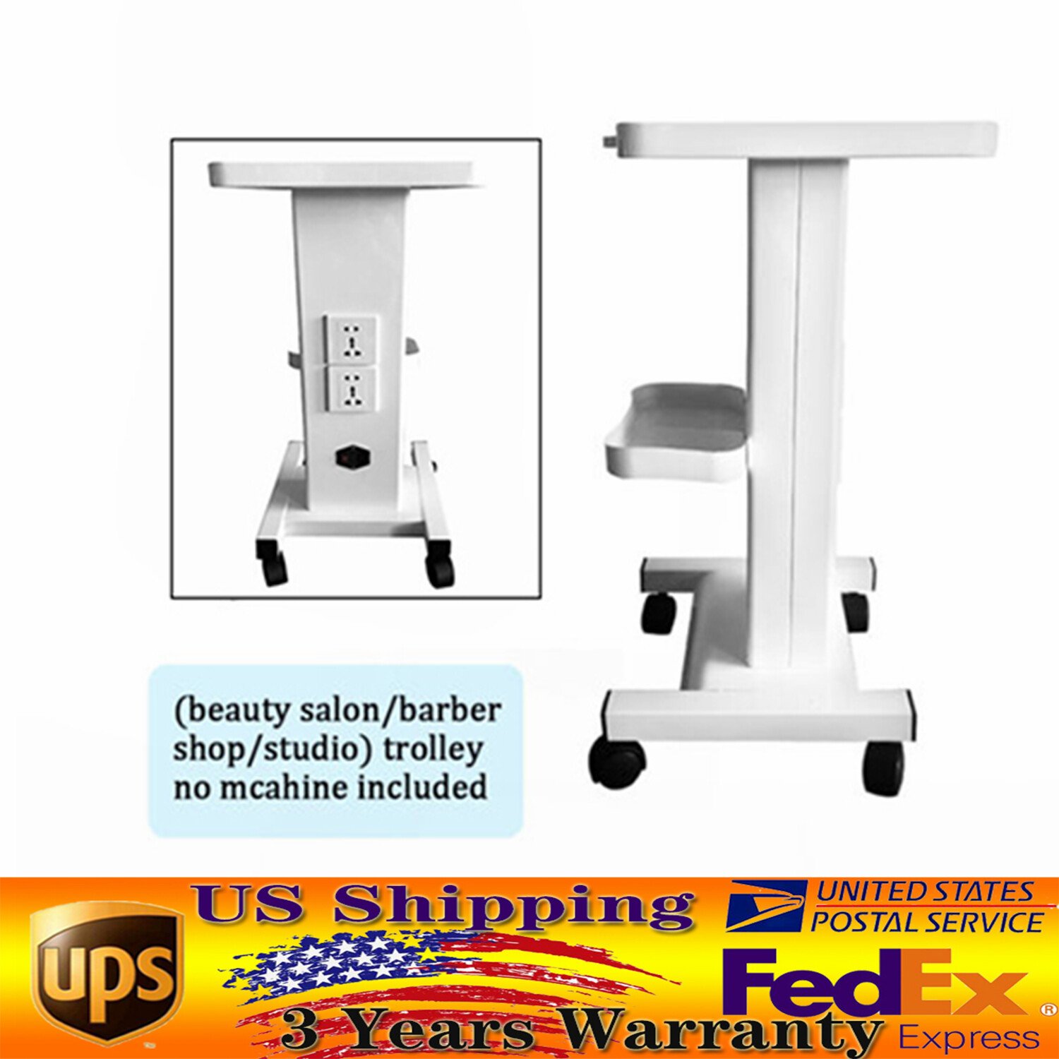 Medical Trolley Steel Mobile Cart Machine?Lab Dental Spa Salon Equipment W/Tray