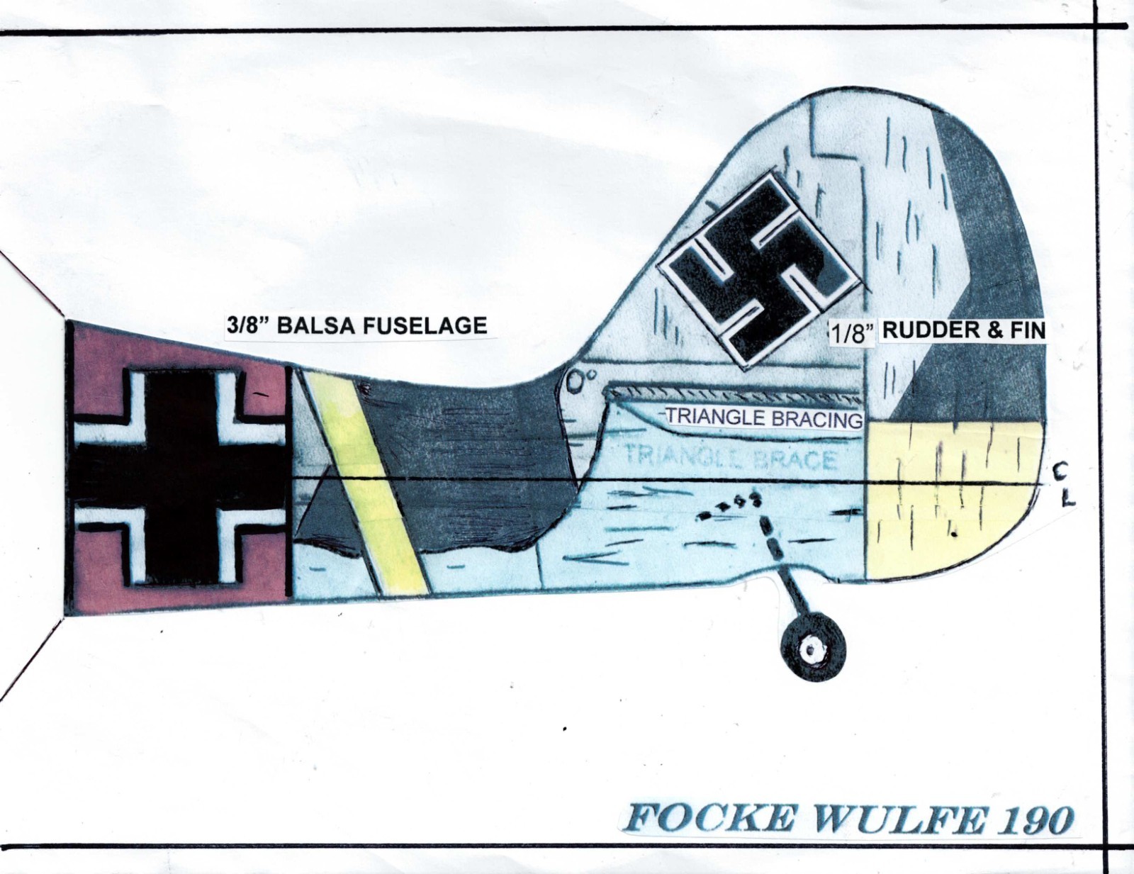 Focke Wulfe 190 Profile U-Control Class A 30" wing span 10 t0 19 engine