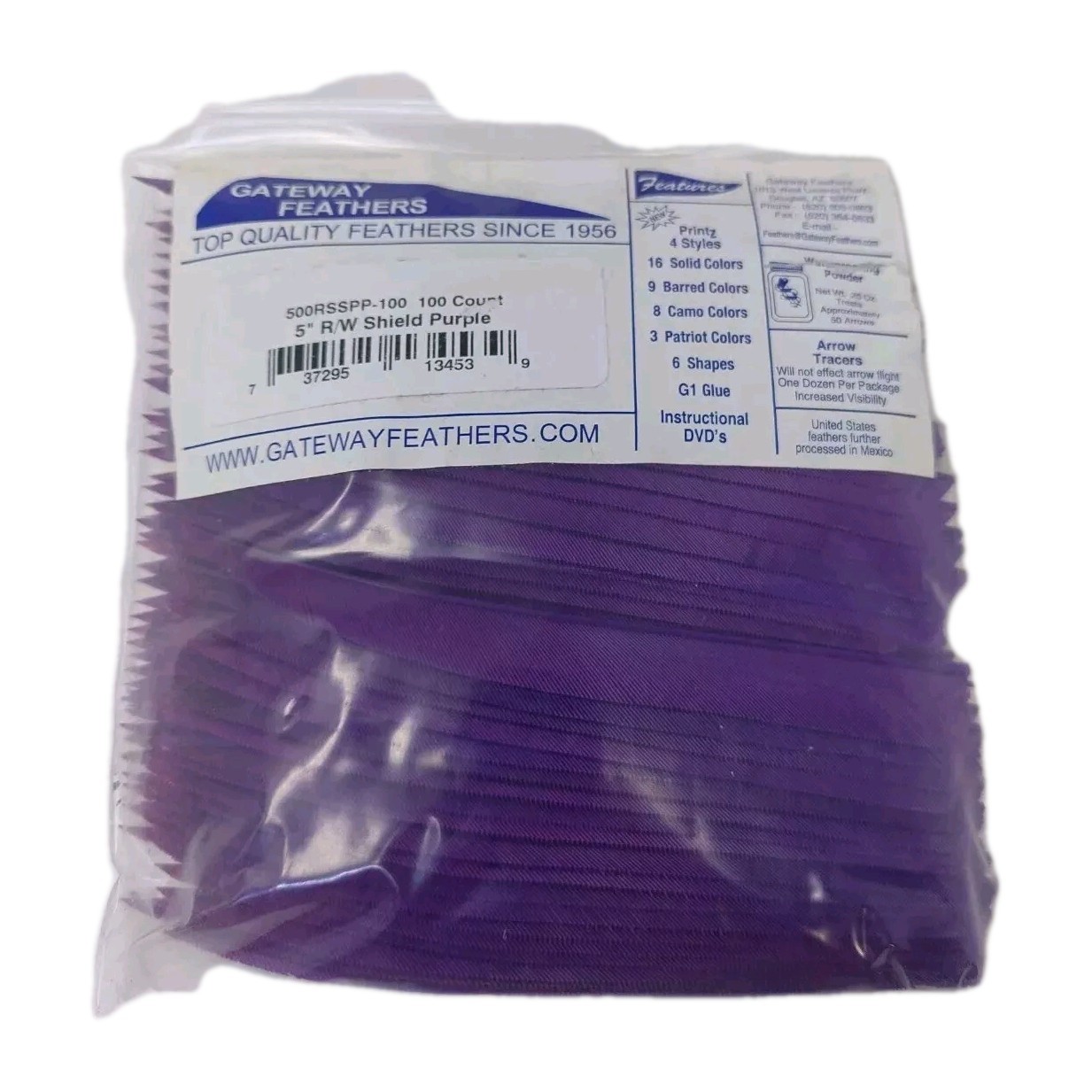 100 Pack Gateway Feathers 5" Right Wing: Shield Purple 500RSSPP-100