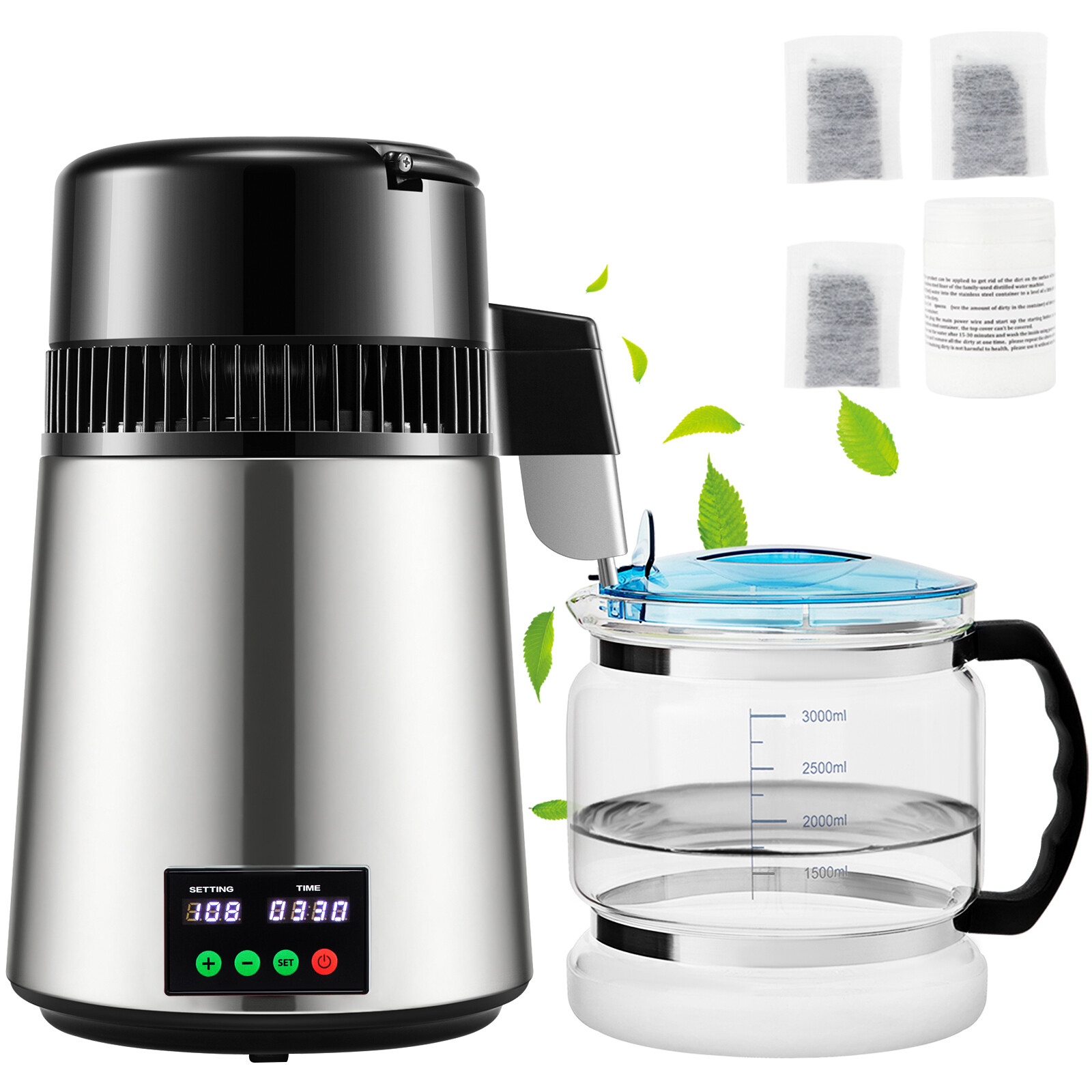 4L Water Distiller 1L/H Distilled Water Filter Timing & Temp Display 750W
