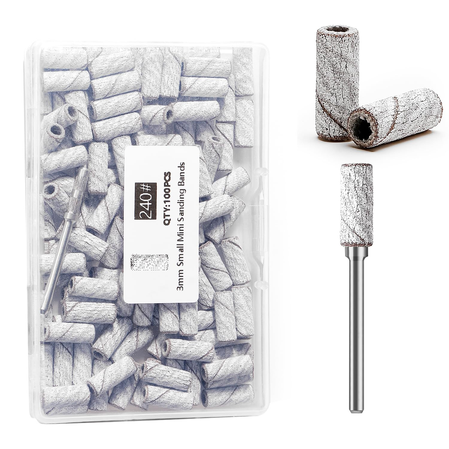100Pcs Nail Drill Bits Small Sanding Bands with Upgrade 3.1Mm Mandrel Bit, 240 E