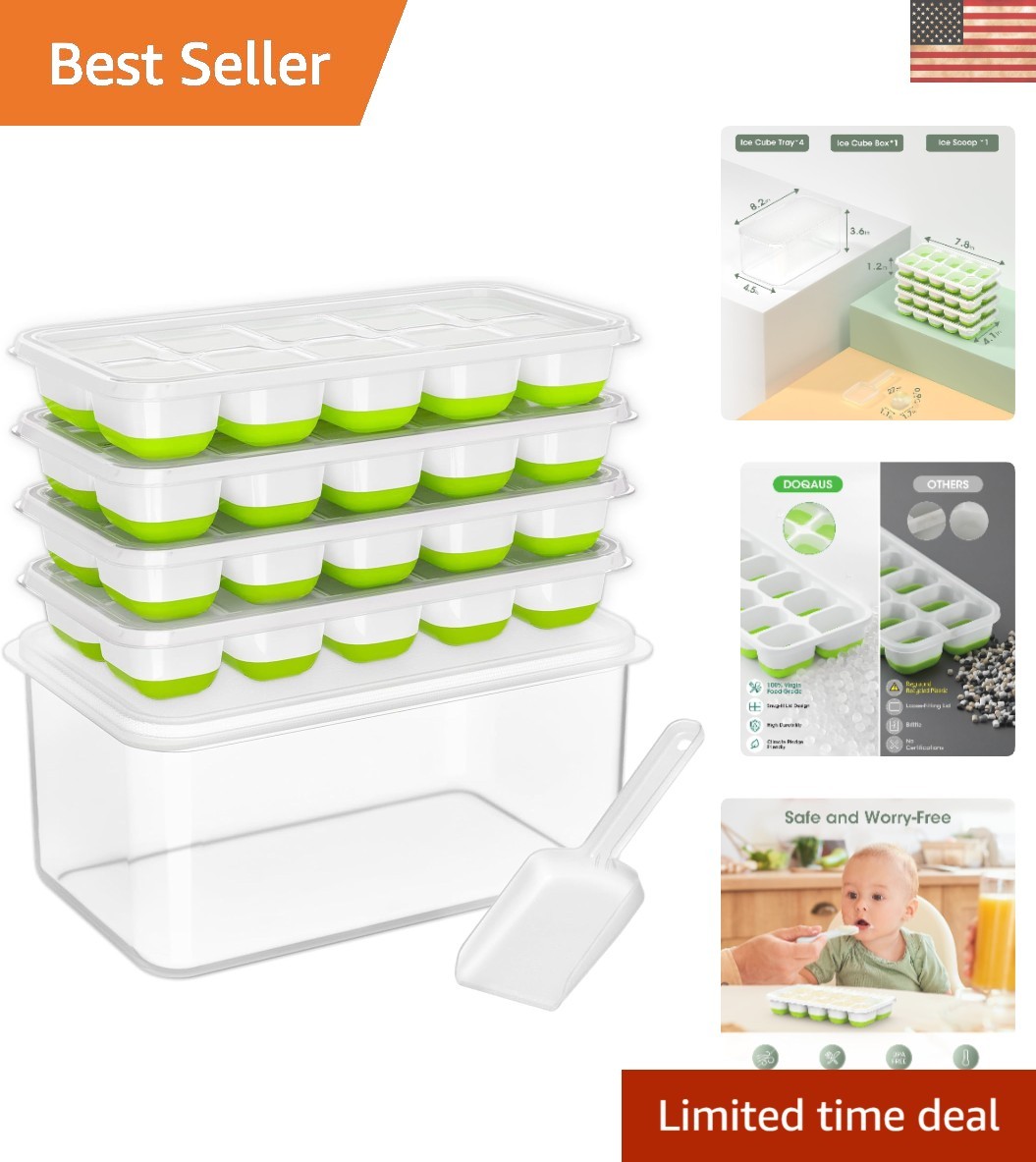 Complete Ice System: 4 Pack Stackable Silicone Ice Trays for Cocktails & Coffee