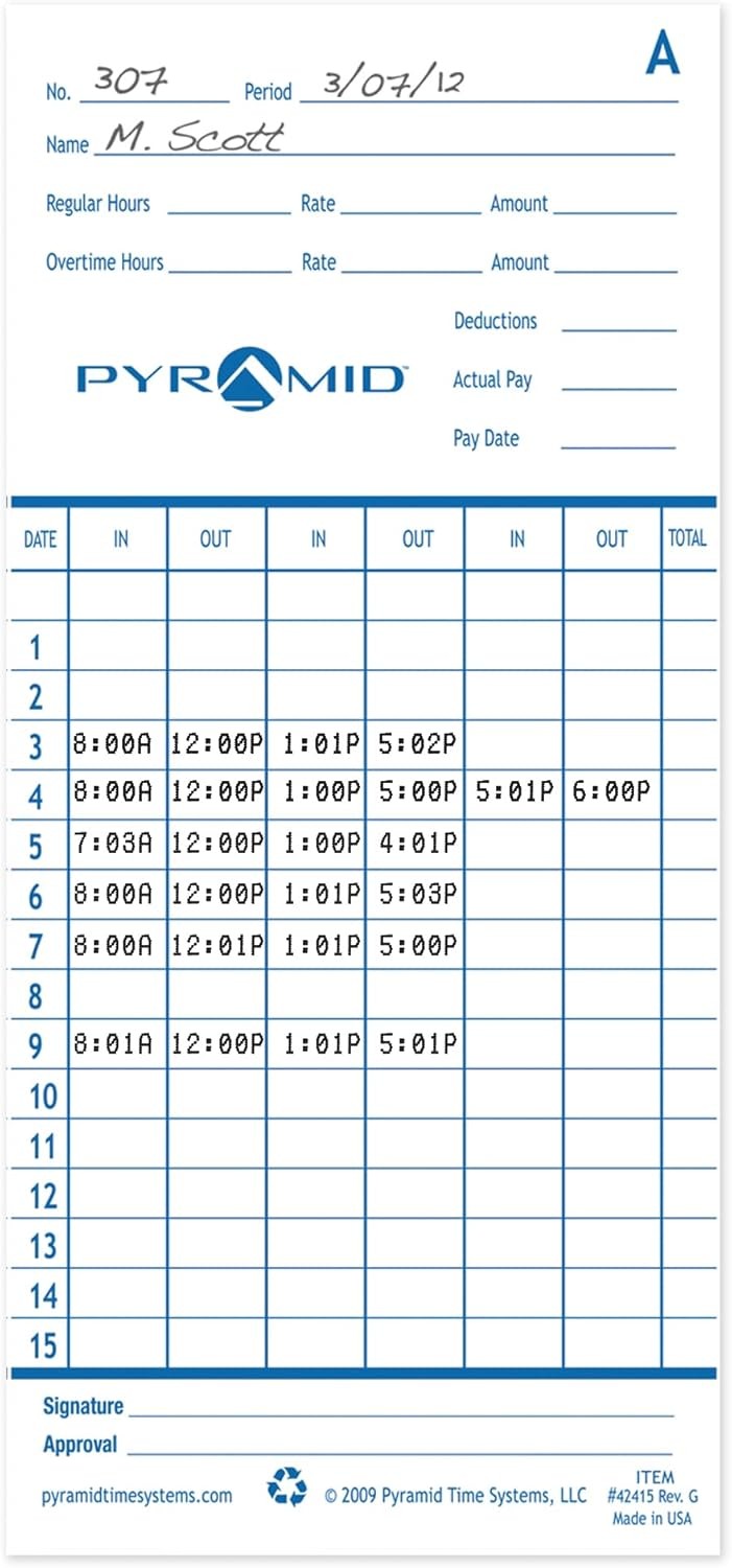 Time Clock Cards Replacement Time Tracking Sheets